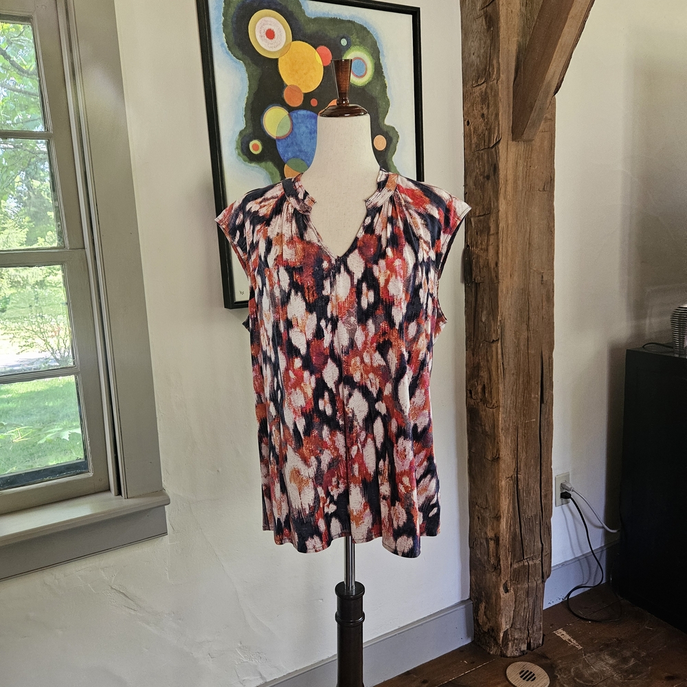 NIC+ZOE White, Orange Blue & Pink  Relaxed Ikat Top